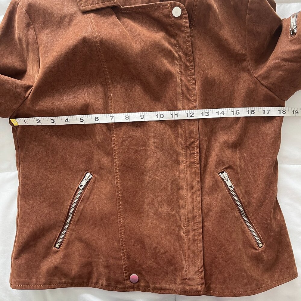 Mi Ami Brown Faux Suede Zippered Jacket Coat Boho Western Chic Edgy Moto Y2K M - Picture 6 of 8